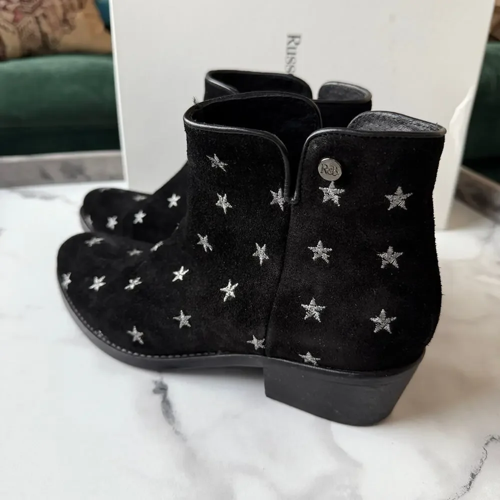Russell & Bromley Stardom Embroidered Black Suede Western Ankle Boots